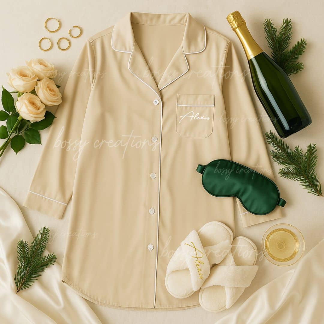 Personalized Satin Pajama Long Sleeved Dress