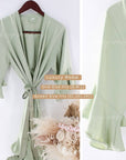 Modern Luxury Limited Edition Sage Green Large Gift Box for Bridesmaid Gifts. Includes Sage Green Robe, personalized champagne glass, scented candle, matches, organic soap, satin hair scrunchie, satin eye mask.