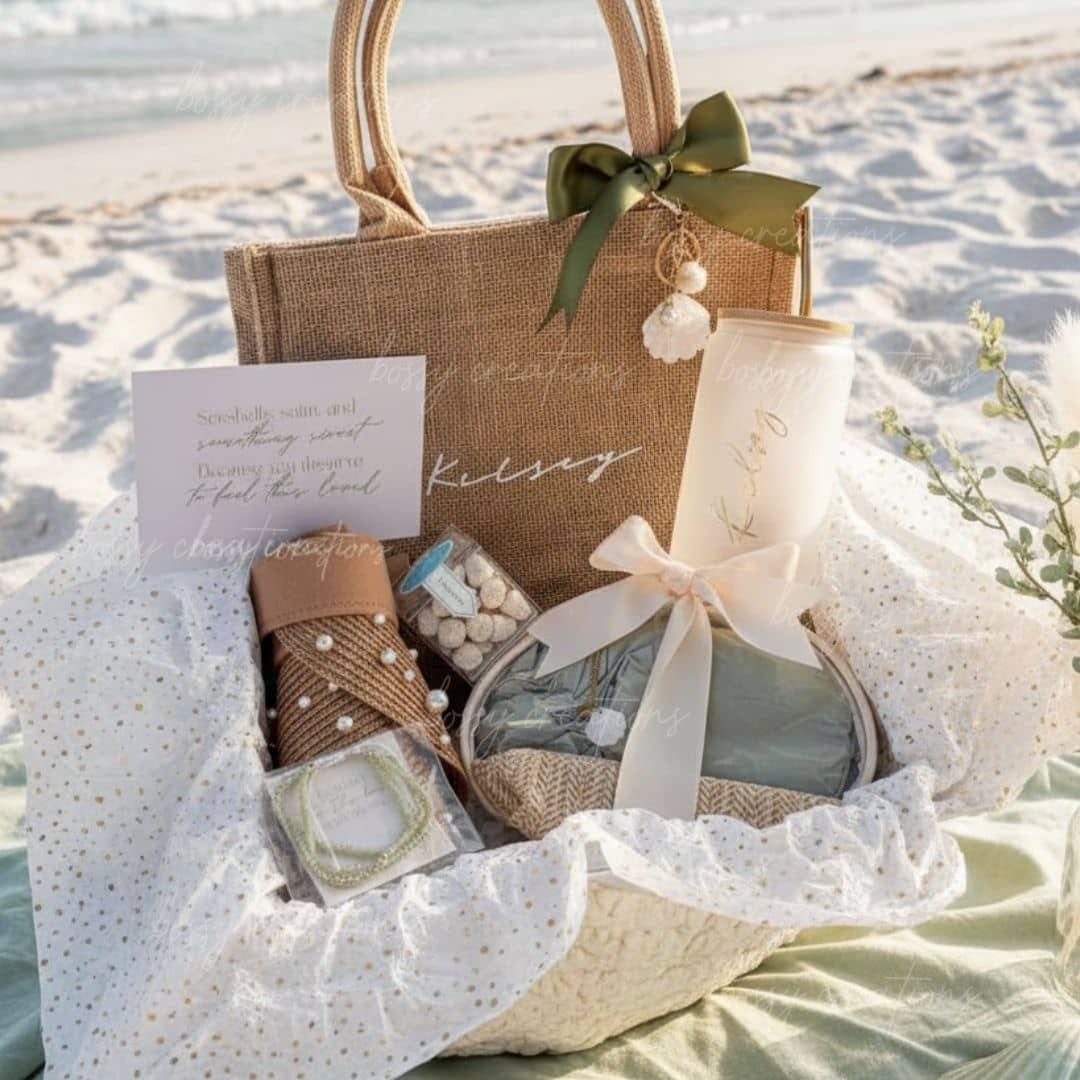 Bridesmaid Nautical Wedding Gift Set:Bag & HairTie Tropical Bridesmaid Proposal Box for a Beach Wedding in  main image 2