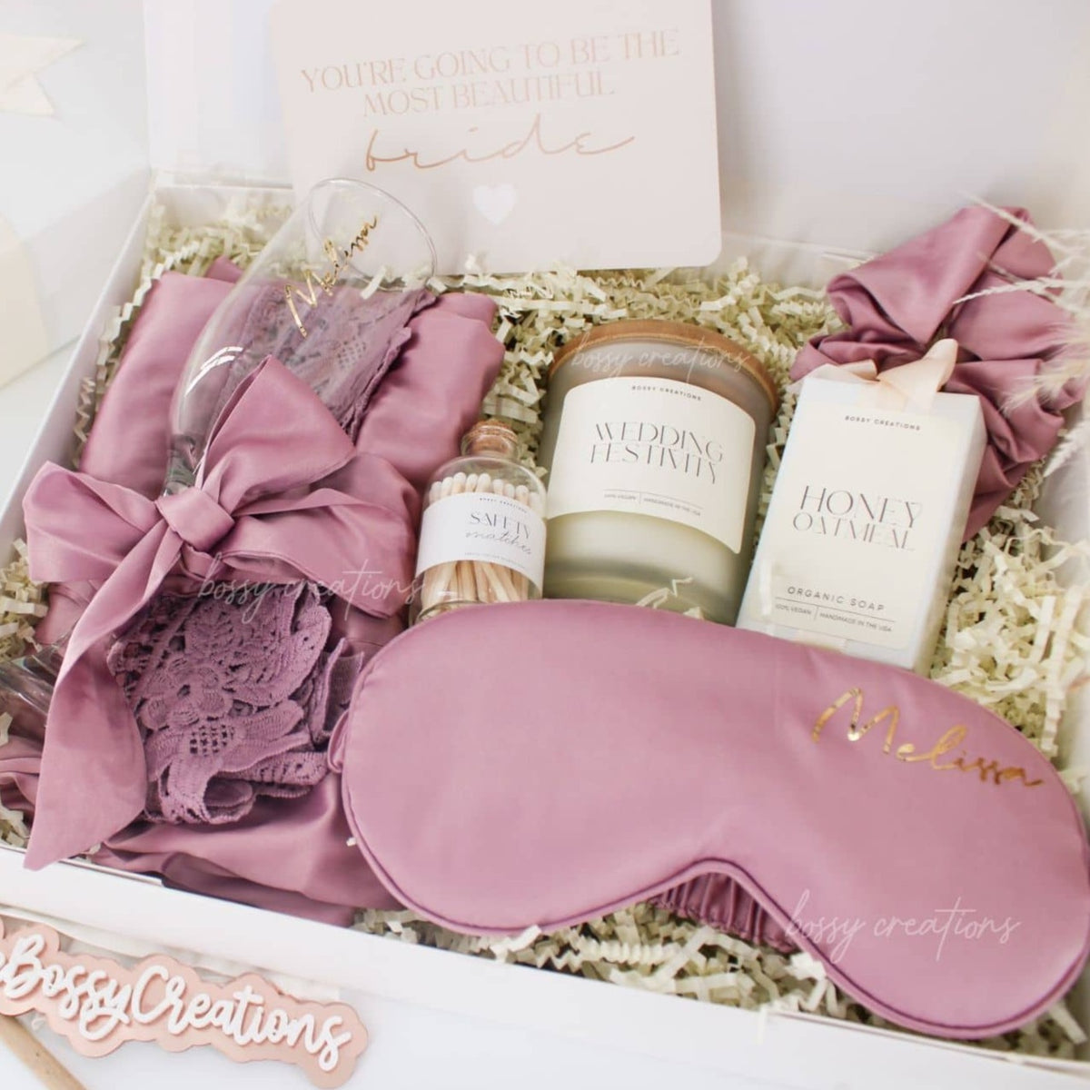 Build a Flower Girl Gift Box Set options include Sleep Mask, Necklace,  Bracelet, Compact, Lotion - Bridesmaid Gifts Boutique