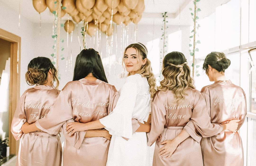 Bride and Bridesmaids on Bridal Shower Celebration at Boho Wedding