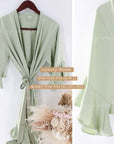 Modern Luxury Limited Edition Sage Green Large Gift Box for Bridesmaid Gifts. Includes Sage Green Robe, personalized champagne glass, scented candle, matches, organic soap, satin hair scrunchie, satin eye mask.