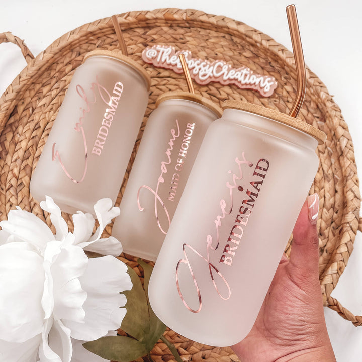 Personalized Eucalyptus Glass Cup 20oz with Bamboo Lid Reusable Straw for  Bachelor Party Wedding Bridesmaid Gift - CALLIE in 2023