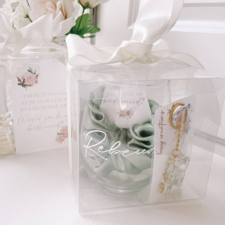 Sage Green Satin Small Bridesmaid Proposal Gift Box Handmade by Bossy Creations